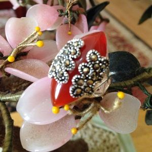 Vintage 925 marcasite agate ring